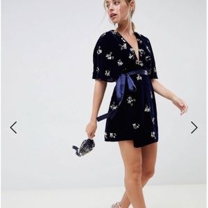NWT Asos Velvet Plunging Neckline Embellished Dress